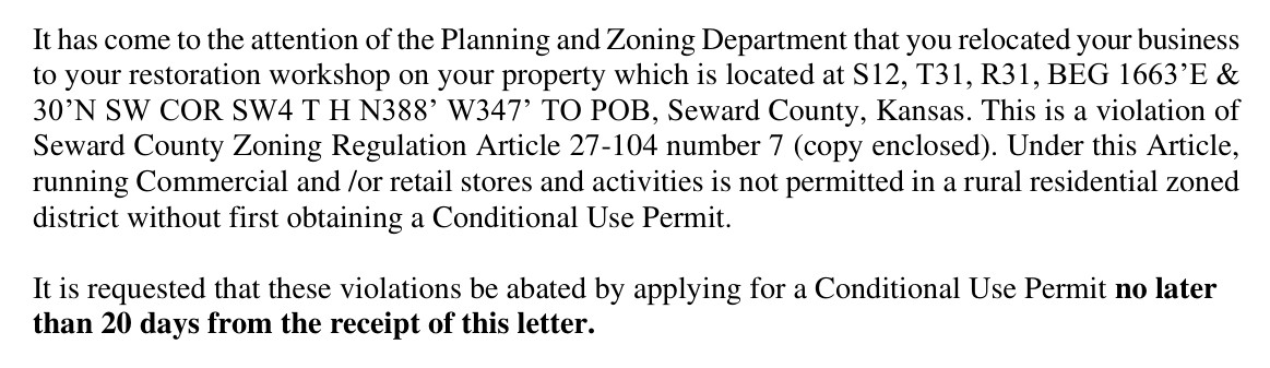 From the Notice of Violation